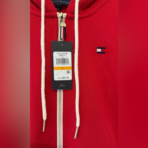 Tommy Hilfiger Women's Zip-up Hoodie French Terry Size S Red Classic Sweatshirt - Picture 5 of 14